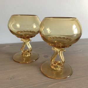 Vintage Burnt Yellow Goblet Glasses